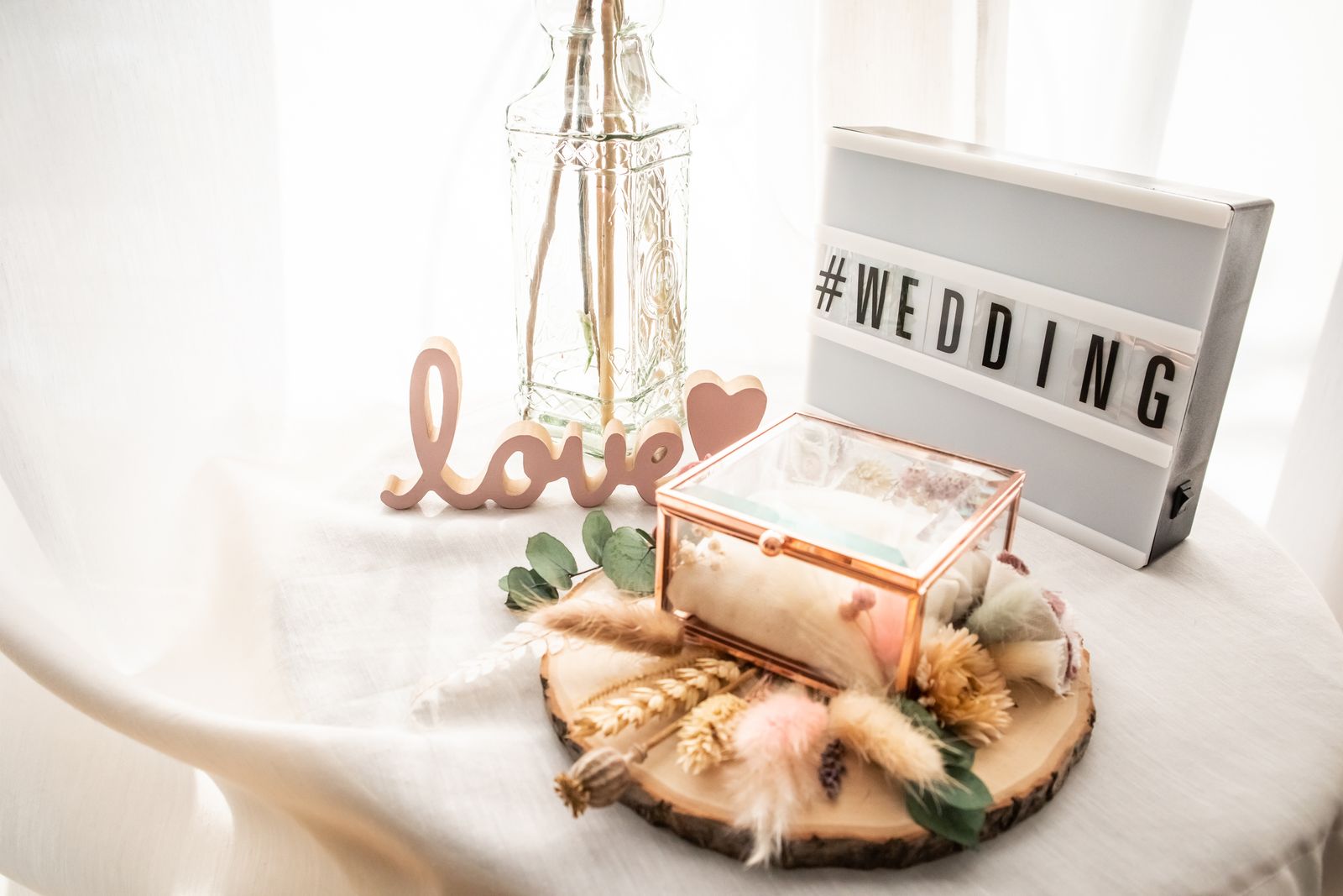 Wedding centerpiece with floral accents and decorative details